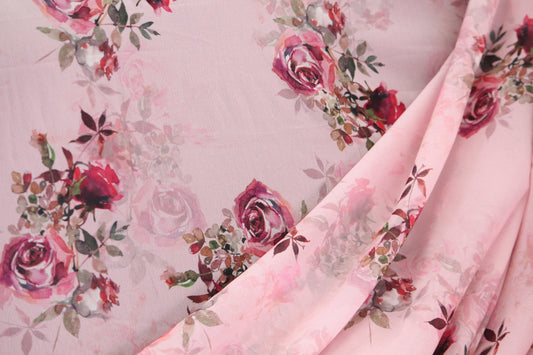 1 yard-Blush pink chiffon-Gorgeous watercolor look roses printed organza fabric-floral fabric-bridesmaid fabric-lingerie chiffon print