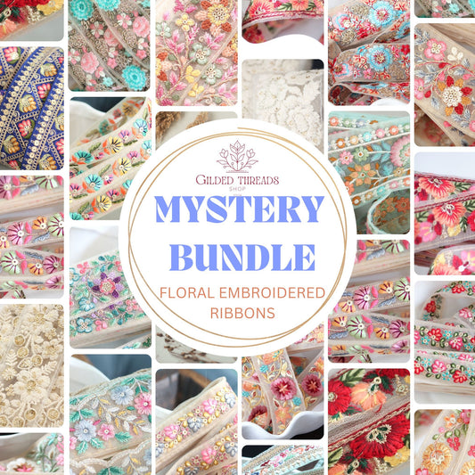 MYSTERY BUNDLE-floral embroidered ribbon bundle-1 yard bundle-surprise floral ribbon gift bundle-ribbons for hair bow-bulk bundle