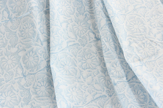 1 yard-Baby blue abstract floral hand printed cotton fabric-light blue floral motifs-cotton floral print -girls dress fabric/quilting/decor