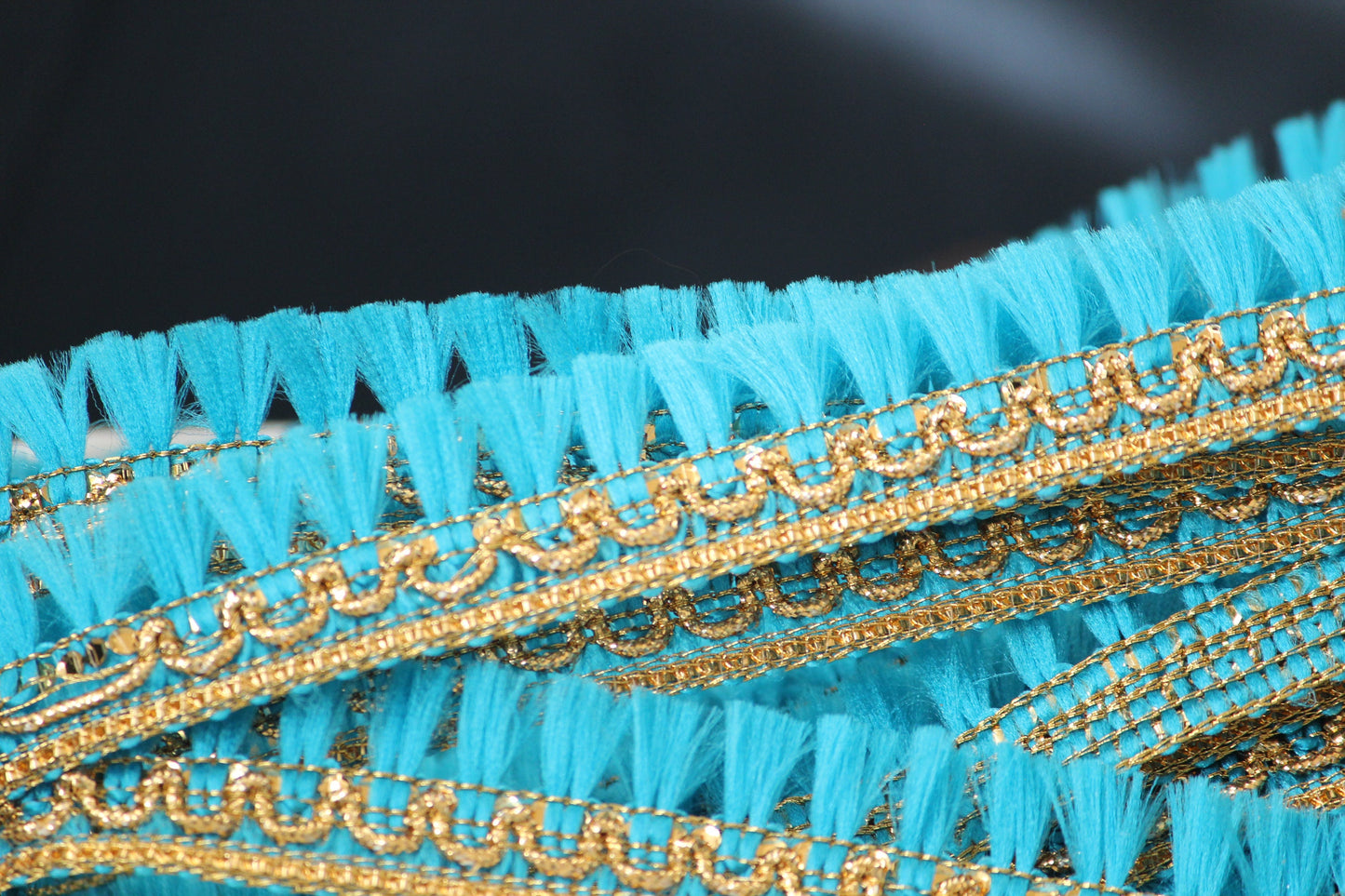 1 yard- Blue tassel ribbon with metallic gold trim-woven Indian embroidery ribbon-boho ribbon -gift wrap decorative trim- wedding ribbon