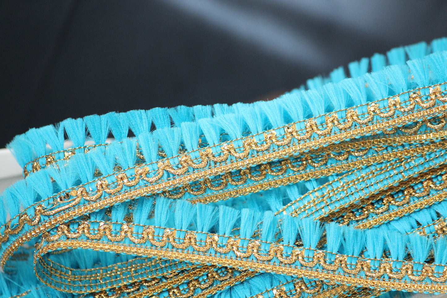 1 yard- Blue tassel ribbon with metallic gold trim-woven Indian embroidery ribbon-boho ribbon -gift wrap decorative trim- wedding ribbon