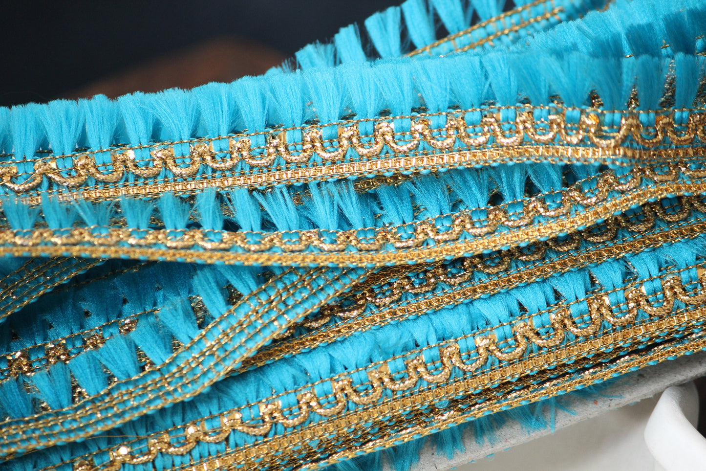 1 yard- Blue tassel ribbon with metallic gold trim-woven Indian embroidery ribbon-boho ribbon -gift wrap decorative trim- wedding ribbon