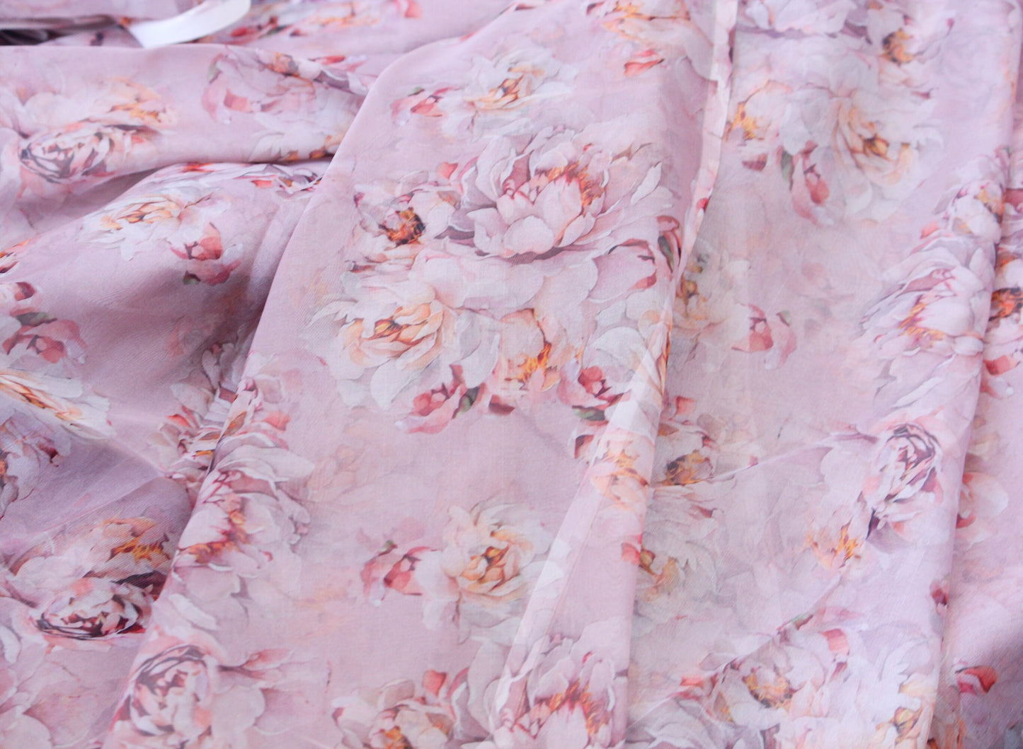 1 yard-Blush pink organza fabric by the yard-Gorgeous watercolor look roses printed organza -floral fabric-print pink roses-sheer fabric