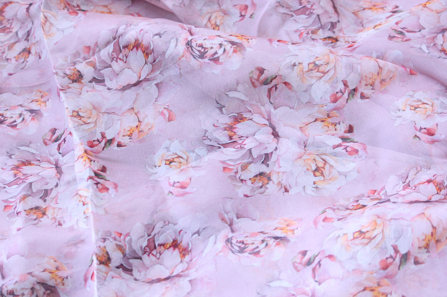 1 yard-Blush pink organza fabric by the yard-Gorgeous watercolor look roses printed organza -floral fabric-print pink roses-sheer fabric