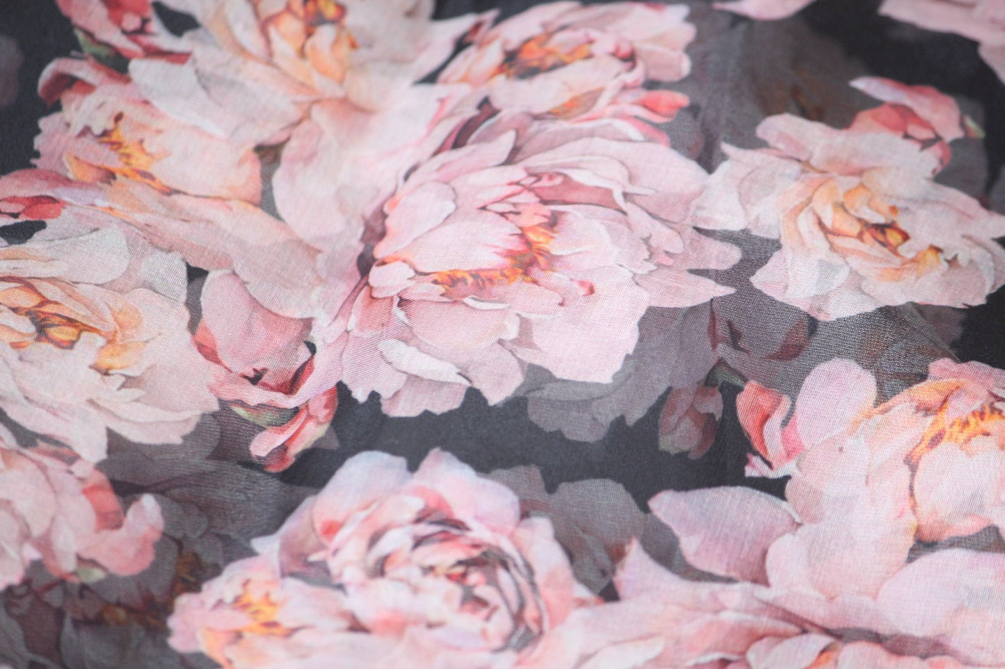 1 yard-black organza fabric-Gorgeous watercolor look roses printed organza fabric-floral fabric-print cream blush roses-sheer fabric