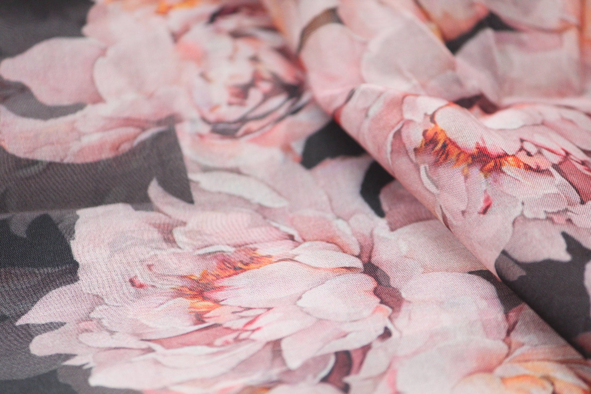 1 yard-black organza fabric-Gorgeous watercolor look roses printed organza fabric-floral fabric-print cream blush roses-sheer fabric