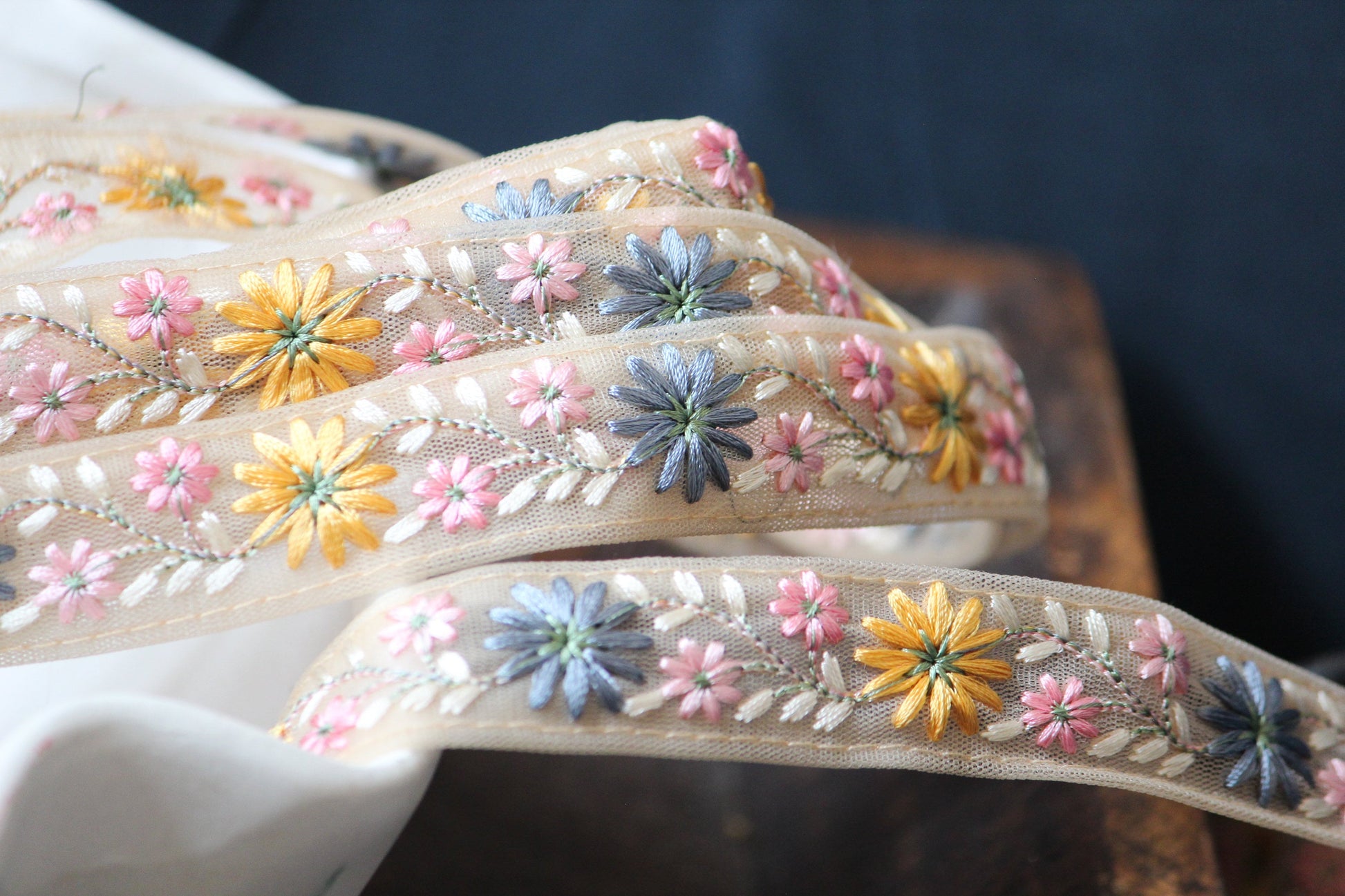 1 yard Floral Embroidered Ribbon Trim