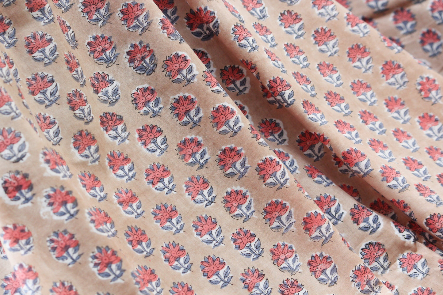 1 yard-Beige with orange rust motif hand block printed cotton fabric-girls dress fabric/quilting/decor/women's dress/quilting cotton